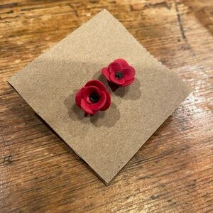 Red Flower Stud Earrings